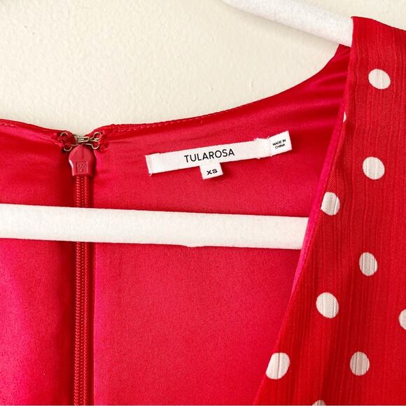 Tularosa | Amber Top Blouse Polka Dot Deep V-neck Date Red White Revolve XS - Picture 5 of 9